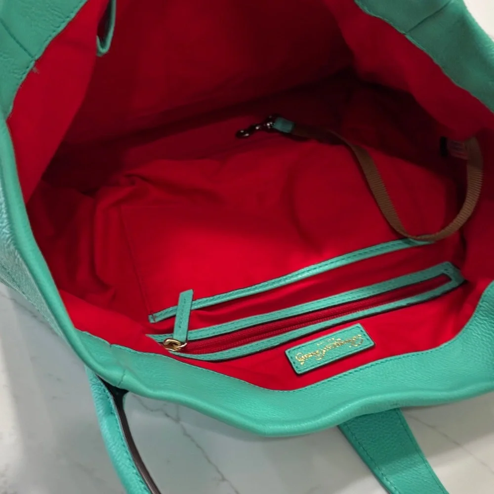 Dooney & Bourke Turquoise Leather Shoulder Bag with Gold Hardware - Picture 7 of 17